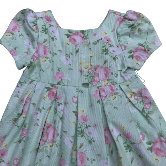 VTG 90s Hartstrings Dress Girls 4 Cap Sleeve Green Pastel Floral Easter Spring - Picture 2 of 9